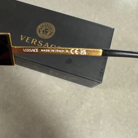 Versace Gold and Black Aviator Sunglasses
